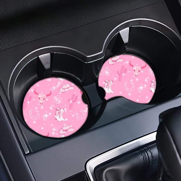 Pink Cowgirl Car Coasters - Picture 1 of 2